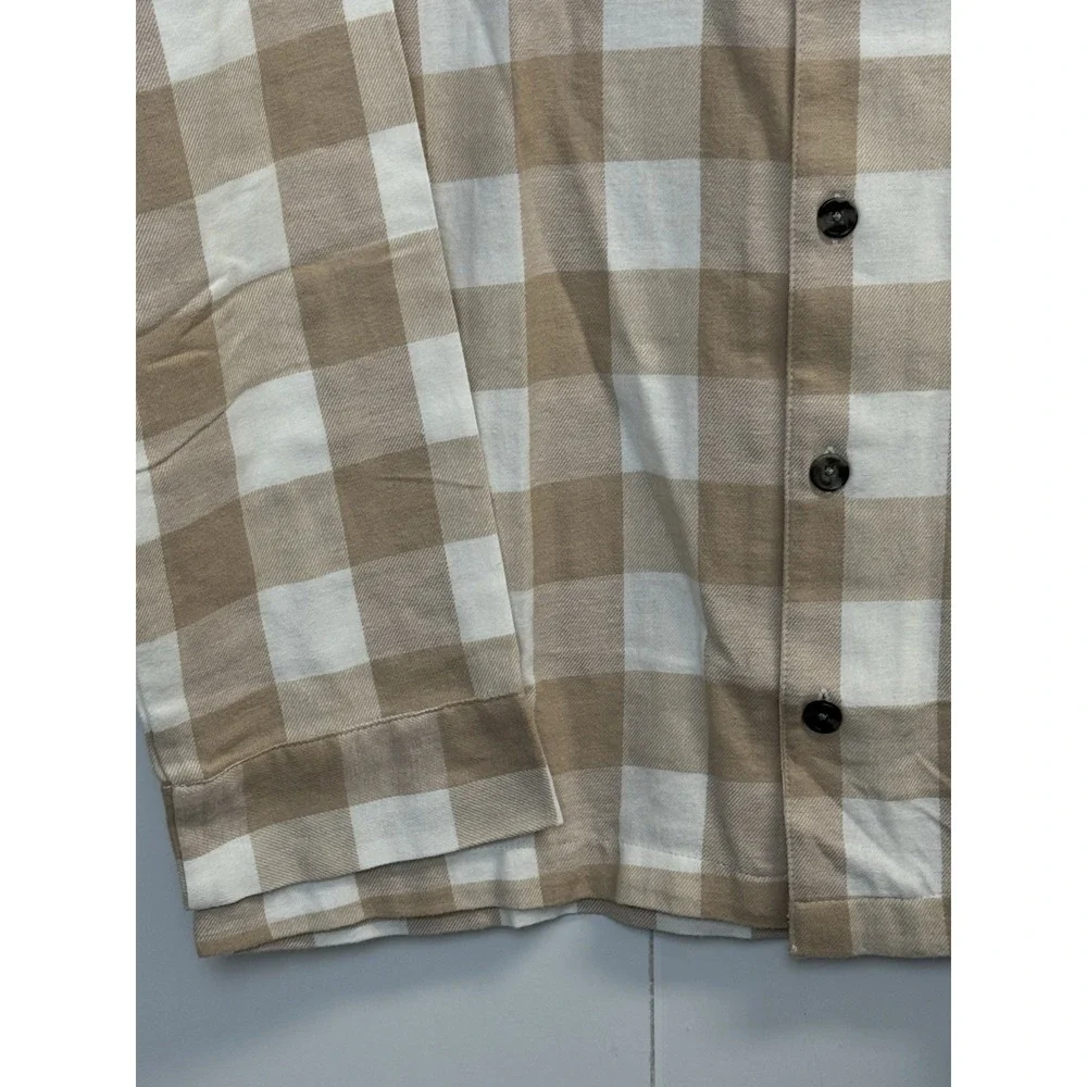 Old Navy Women's Size M Tan‎ White Buffalo Plaid Shirt Flannel Pajama Top NWT